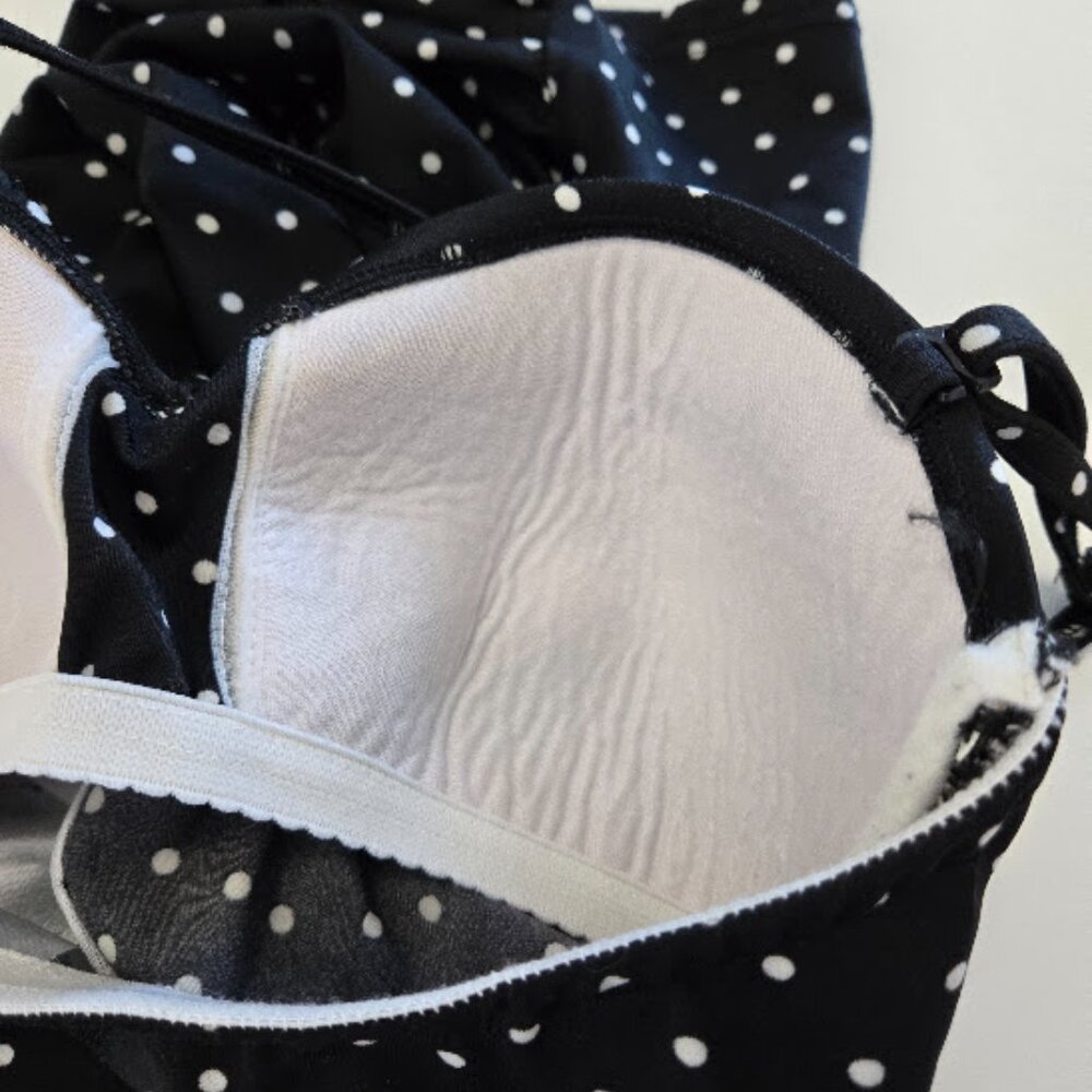 ASOS Slim Black & White Polka Dot Ruched One-Piece Swimsuit Halter Straps US 6 - Picture 6 of 8
